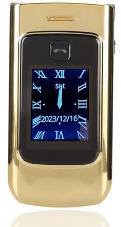 Dpofirs 4G Flip Phone Unlocked, Dual SIM Card Big Button Senior Basic Phone Clear Sound Seniors Cell Phone for Elderly Gifts, 4800mAh, E-book, Dual Screen, SOS (Gold)