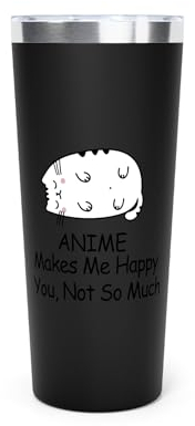 Teegarb Letter Blanket Anime makes me happy Vakuumisolierter Kupferbecher, 625 ml, Schwarz