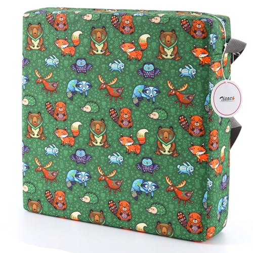 Zicac Sitzerhöhung Stuhl Kind Tragbar Abnehmbar Waschbar Sitzkissen Kinder | 32x32x8cm Stuhlerhöhung Kind mit Rutschfester Streifen, Sitzerhöhung Kinder für Essen Klavier Spielen Ausflug Picknick Reisen