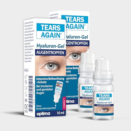 TEARS AGAIN Hyaluron 0,3% SET GEL Augentropfen gegen trockene Augen, gerötete, gereizte oder juckende Augen, zur intensiven Befeuchtung der Augenoberfläche, ohne Konservierungsmittel, 2x10 ml Lösung
