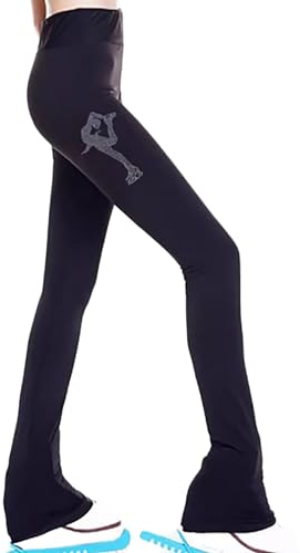 Youthful flying Damen Eiskunstlauf Hose mit Strass Eislaufen Training Strumpfhose über Stiefel Footed(Size:XXL,Color:Schwarz)