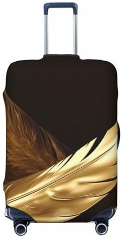 OPSREY Kofferhülle mit goldenen Federn, elastisch, waschbar, Kofferschutz für 53,3 - 81,3 cm, Schwarz , L