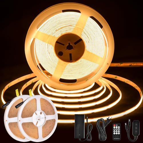 BERIXDEEP COB LED Streifen 20m Warmweiß, 384 LEDs/m, 24V, 2700K, 8mm Breite | Dimmbar LED Strip für Indirekten Beleuchtung zum Wohnzimmer, Schlafzimmer, Haus Dekoration, 2*10m, CRI 92, 90lm/w