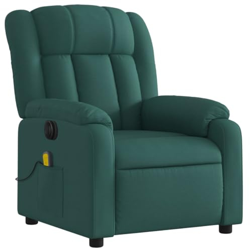vidaXL Fauteuil de Massage Inclinable Électrique, Chaise de Relaxation avec Dossier, Siège avec Accoudoirs, Fauteuil TV de Salon, Vert Foncé Tissu