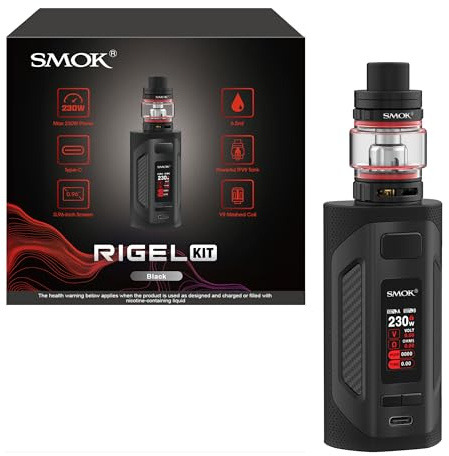 SMOK Rigel 230W Vape Kit 6.5ml Tanque TFV9 USB Tipo-C Baterías Dual 18650 (No Incluidas) con Pantalla TFT de 0.96'', Sin Nicotina - Negro