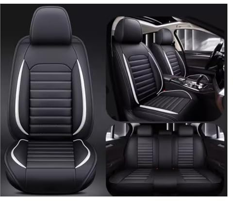 Full Set Auto Sitzbezüge für Seat Arona Ateca Altea Exeo Ibiza Ibl Ibx Toledo, Wasserdichter Leder-Autositzbezug, Seasons Protectors VerschleißFest, 5-Sitzer Autositzbezug Universal ( Color : B+W )