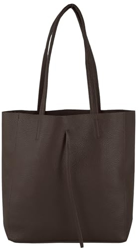modamoda de - T253 - Ital. Henkeltasche mit Innentasche aus Leder, Farbe:Dark Chocolate