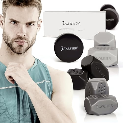 Jawliner® Jaw Exerciser Set für Männer & Frauen - Jawline Trainer mit 3 Widerstandsstufen - Doppelkinnreduzierer - 100% lebensmittelechtes Silikon - Gesichts- und Nackenformer & Kieferverstärker