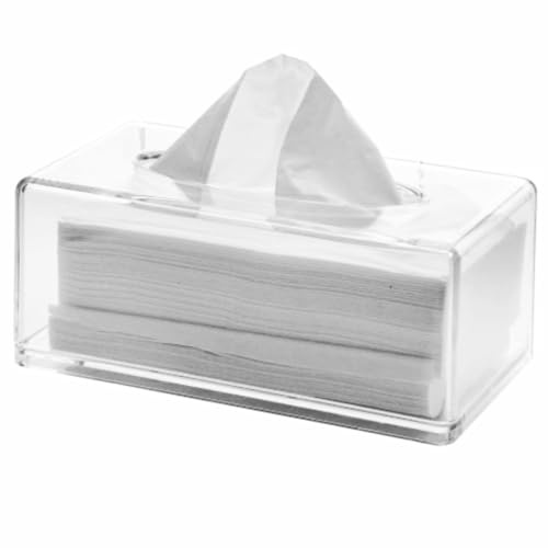 Begchy Clear Acrylic Tissue Box with Lid, Cosmetic Tissue Dispenser Box for Countertop, Transparent Plastic Dryer Cloth A
