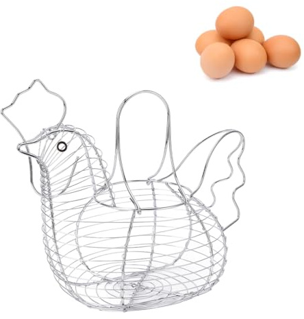 Hühnereier-Korb, Hühner-Ei-Aufbewahrungskorb in Hühnerform, Draht-Eier-Sammelkorb mit Griff, Metall-Tischplatte, Snacks-Organizer, Küchenhelfer (Wie gezeigt)