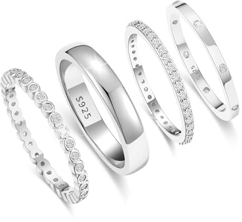 MUCCA 4 Pcs Sterling Silver Ring Set for Women - 925 Sterling Silver Thumb Rings with Cubic Zirconia for Stacking and Exquisite Women's Jewellery Gifts