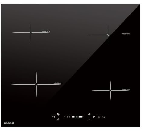 Plaque Induction 4 Feux Encastrable avec Slide Control BELDEKO - 8100W avec 4 Boosters - 10 Niveaux de Puissance - Fiable et Robuste - Minuteur, Touches Tactiles, Anti-Débordement