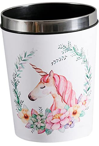 Warmhm Poubelle Domestique Licorne 12 Litres Ronde en Plastique Résistant pour Garçon et Filles Décoration Chambre Salle de Bain Usage Quotidien