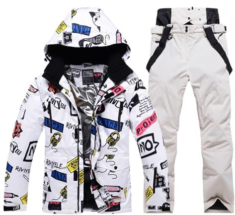 Skianzug Damen, Skianzug Herren 2 Teilig Set Wasserdicht Schneeanzug Winter Thermo Overall Skibekleidung Warm Snowboardjacke Thermoanzug Langlaufski Set Snowboard Set Ski Anzug