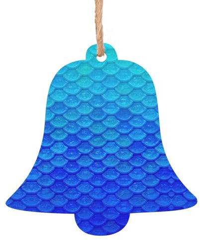 Ozean Meer Blau Meerjungfrau Fisch Schuppen Druck Tannenbaum Holzschmuck Anhänger Handwerk Weihnachtsdeko Hängend Deko