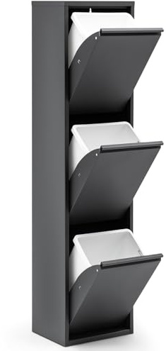 gowoll Mülleimer Küche aus Fleckenfest Biomülleimer Wandmontage Abfalleimer Mülltrennsysteme Küchenmülleimer mit Herausnehmbarer Inneneimer Recycling system (3 x 15 L) Anthrazit