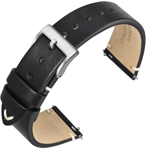 ANNEFIT Uhrenarmband 20mm für Herren Damen, Italienisches Vintage Lederarmband, Schnellverschluss Echtes Ersatzarmband (Schwarz)