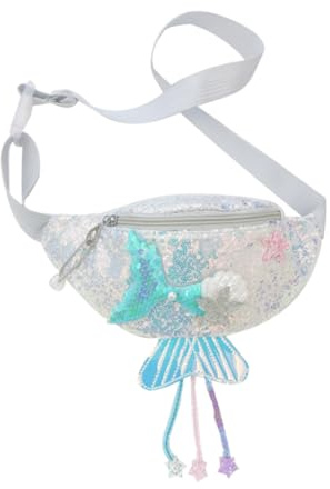 Glitzernde Pailletten Bauchtasche für Kinder, Silberne Meerjungfrauen | Polyester mit Pailletten, Hält Kleine Dinge, Verspieltes Cartoon Design, für Kinder und Kleinkinder