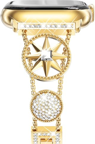 NewWays Bracelet fin bling compatible avec Apple Watch 38 mm, 40 mm, 41 mm, 42 mm (séries 11/10), bracelet en métal pour femme pour iWatch SE Series 11, 10, 9, 8, 7, 6, 5, 4, 3, 2, 1, doré