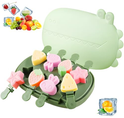 Suevut Eisformen Eis am Stiel, Silikon Eisformen für Kinder, 8 Zellen Eisform mit Stiel und Deckel, Wiederverwendbare BPA-freie Eisförmchen, für Kinder DIY Ice Cream
