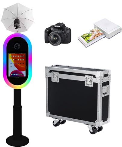 Photomaton compatible avec iPad 10,2 à 13 et appareil photo, avec lampe de poche et hauteur réglable, appareil photo reflex numérique pour location, mariages, événements (noir, photomaton +