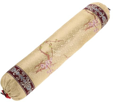 Ciieeo Chinese Buckwheat Neck Pillow Classic Small Round Lumbar Support Pillow Embroidered Satin Cover Traditional Decorative Sofa Cushion for Neck and Back Pain Relief Random Color