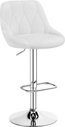 Yaheetech Barhocker 1er Set höhenverstellbarer Barstuhl 360° drehbarer Tresenhocker Polsterhocker mit Kunstleder für Küche/Bar/Salon/Esszimmer, weiß