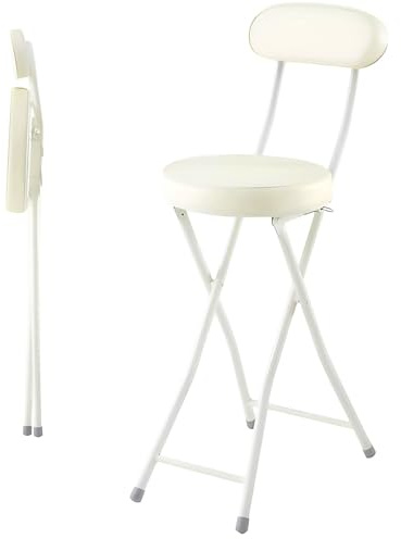 Sgabello Pieghevole da Cucina Imbottito 60 cm, Sgabello Alto for Adulti con Poggiapiedi, Rivestimento in Pelle con Imbottitura in Schiuma, Struttura Metallica Bianca(White)
