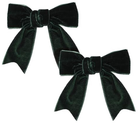 PEOVLVN 2 Pcs Christmas Hair Clips, Hair Bow Alligator Clips Christmas Hair Accessories Velvet Ribbon Red Bows for Girls Hair New Year Xmas Gift (Dark Green)