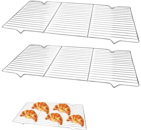 2 Pieces Cooling Racks for Cooking and Baking,Stainless Steel Wire Grill Rack Grid,41 x 20 x 1.6cm Heavy Duty Baking Cooling Rack,Dishwasher Safe,Rectangle Baking Tray Rack for Cake,Meat and Bread