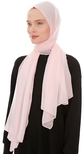 Ayisah Hijab En Mousseline Pour Femme - Hijab Femme Musulmane Voile Rose - Écharpe Légère Pour Dames - Foulards Islamiques Modernes En Mousseline Pour Dames - Châle Pour Robe De Prière (Rose)