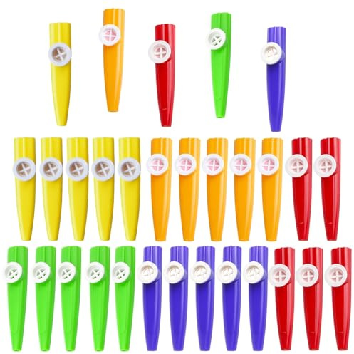 30 Kazoos, Kazoo Instrument Adult, Flute Instrument, Fun Musical Instrument for Parties, Gifts, Educational Use, Durable Plastic Construction, Assorted Colors