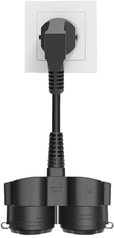 Verlängerungskabel mit Schuko Steckdosen, 2 in 1 Doppelstecker für Steckdose,16A/250V/Max Doppelstecker Verlängerungskabel Kurz mit Steckdosenadapter 2fach Schuko für Heim, Büro