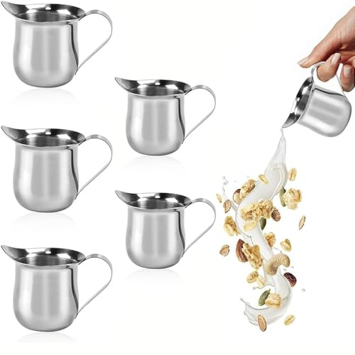 6 Pezzi Bricco Latte in Acciaio Inox, Piccola caraffa per il latte da Caffè da 3 oz, Brocca per latte in Acciaio inox, Piccolo Bricco per Panna da caffè, per Caffè latte, Panna, salsa, Insalata