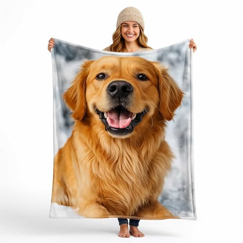 Personalisiertes Fotogeschenk Decke mit eigenem Bild 150x200 cm - Hundedecke Flanell Ganzjahresdecke - für Paare Familie Kinder - Haustier Erinnerungsdecke - Geschenkidee Wohnzimmer Sofa Bett