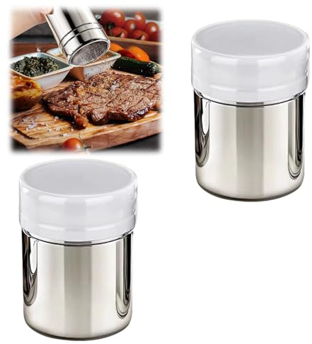 YIZWINS Spandicacao a velo, 2 pezzi per cappuccino, spargitore per farina con coperchio, in acciaio inox, cannella e cacao, per cacao, caffè, cioccolato, zucchero, sale