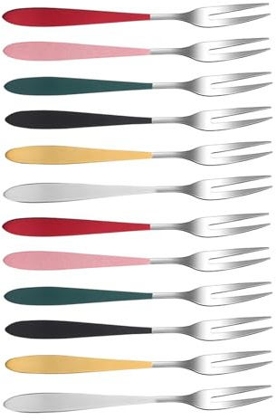 MAGICLULU Tenedores de Acero Inoxidable para Postres y Aperitivos 12 Unidades Acabado Multicolor Aptos para Uso Diario en Restaurantes y Eventos Obsequios