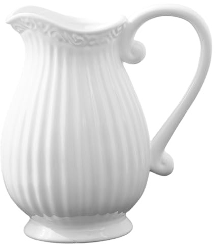 Vasi bianchi per fiori, brocca in ceramica bianca da 7, 9x7, 9 pollici con manico, vaso per fiori vintage antiscivolo per decorazioni per la tavola di casa e ufficio...
