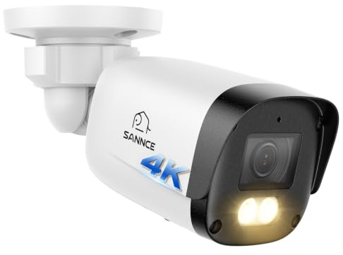 SANNCE 4K PoE Telecamera Bullet Esterno/Interna Senza Micro SD | Visione Notturna a Colori, Riconoscimento Intelligente Persone/Veicolo, Audio a 2 Vie, Senza Alimentatore Rete, IP67