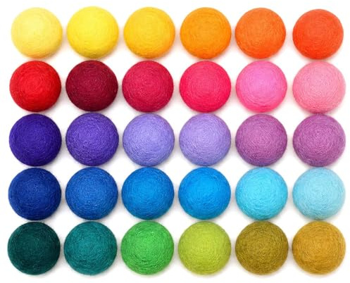 Simsky Filzkugeln 2cm Bunt, 30 Stück Wolle Pompons, Spielbälle für Katzen, Mehrfarbig, für DIY Handwerk & kreative Dekorationen