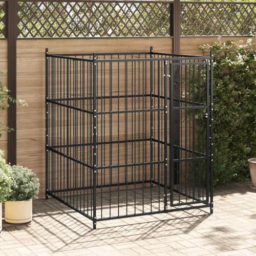 QUAHEAS Outdoor-Hundezwinger aus Stahl 150 x 150 x 185 cm mit verschließbarer Tür, wetterfestes Tiergehege für Hunde Welpen, faltbar und tragbar für Garten, Terrasse und Camping