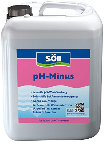 Söll 80444 pH-Minus, 5 L - schnelle pH-Wert-Senkung, Wasserpflegemittel, entgiftend, nährstoffanreichernd gegen zu hohe Ammoniak-Werte im Fischteich, Gartenteich