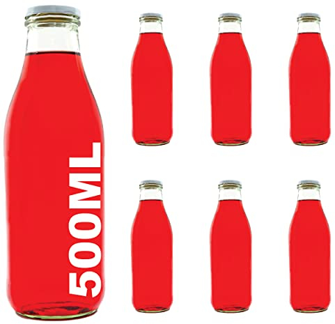 casavetro Milchflaschen Glasflaschen 500ml Likörflaschen 6 Stück Saftflaschen leere Smoothie Schraub-Verschluss Deckel TO 48 zum befüllen (6 x 500 ml)