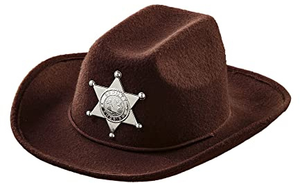 W WIDMANN MILANO Party Fashion - Brushed Felt Cowboy Hat with Sheriff Star, Unisex Child, Far West, Wild West, Western, American, Carnival, Theme Parties, Brown