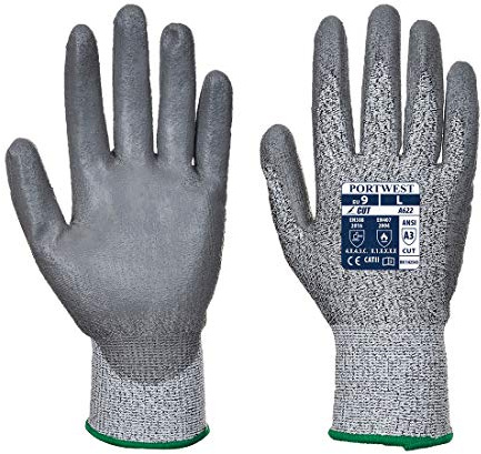 Portwest A622 MR Skärskydd PU Palm Handske, Regelbunden, Storlek 2XL, Grå