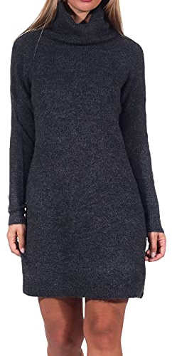 ONLY Onljana L/s Cowlneck Dress Wool Knt, Vestito Donna, Grigio (Dark Grey Melange Dark Melange), 44 (Taglia Produttore: Medium)