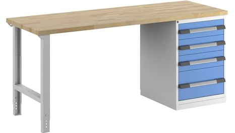eurokraft | Werkbank | Baukastensystem Serie 7000 | 4 Schubladen | BxT 2000 x 700 mm