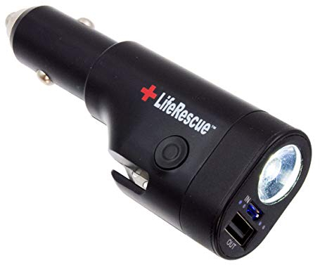 LifeRescue 6-i-1 automatisk nödutsugningsverktyg och LED nödljus – säkerhetsbältesskärare, bilglasbrytare, 3-läges säkerhetsficklampa och 2 200 mAh powerbank ..
