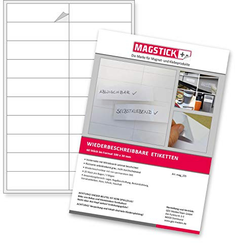Magstick 2x 60 wiederbeschreibbare Etiketten 10x3 cm weiß - mag205
