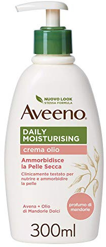 Aveeno Daily Moisturising Creamy Oil (300 ml), aceite corporal hidratante cremoso de uso diario con avena y almendras dulces, crema hidratante facial y corporal para piel seca